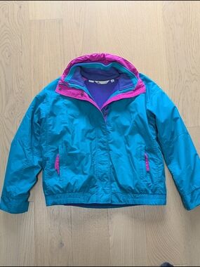 Vtg Columbia Womens Jacket Size XL Teal & Purple Radial Sleeve Bugaboo